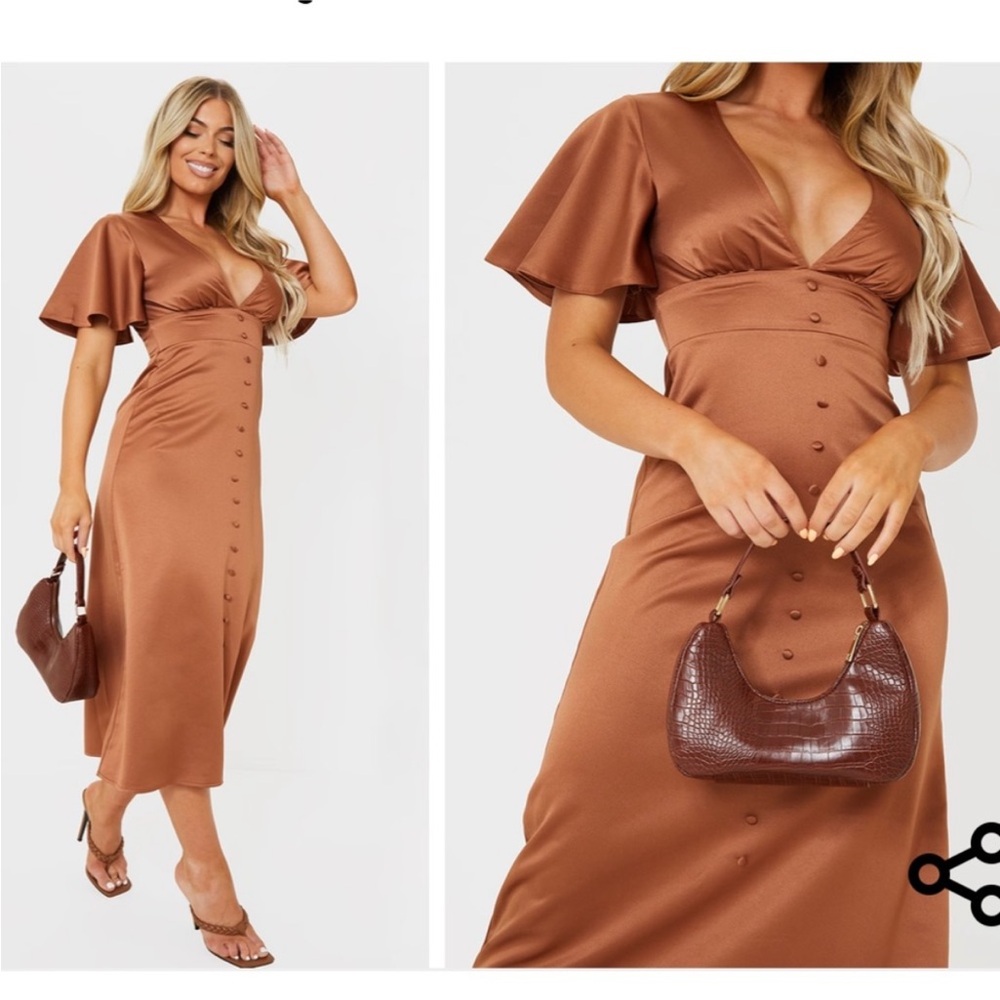 PrettyLittleThing Copper Satin Midi Dress